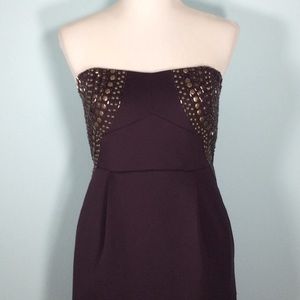 Luluvia Deep Plum Strapless Dress w/Beaded Front